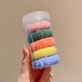 Jar of five rainbow colored plush high elasticity hair ties for high ponytails - 5 Pieces in Jar / 7# Macaron Twill