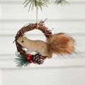 Christmas squirrel wreath ornament with brown vine ring and red berries decor - Squirrel Wreath Pendant Type A