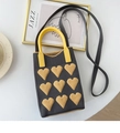 Grey knitted panda tote bag with yellow heart pattern and crossbody shoulder strap - Heart Pattern Grey