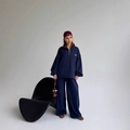 Tuta vintage blu navy da donna con felpa a mezza zip e pantaloni larghi in maglia - S / Blu navy
