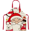 Christmas polyester apron featuring cartoon Santa and reindeer prints on beige fabric - Christmas A / Beige Cartoon Party