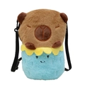 Cute brown and blue plush capybara crossbody bag with adjustable black shoulder strap - Blue