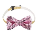 Papillon con paillettes rosa e bianche per animali con cinturino elastico dorato - Fiocco Rosa