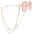Pink sunglasses with gold frames and a colorful beaded chain accessory - 1# Colorful Beads Style