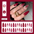 3D rose flower and gold bead press-on nails with wine red gradient stiletto design - Rose Red Ice Flower Style (Z1207)