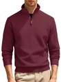 Maglione da uomo bordeaux con zip a quarti, trama geometrica e collo a lupetto - S / Borgogna