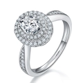 925 sterling silver ring with oval moissanite and double halo of pavé diamonds - Double Halo Oval Cut