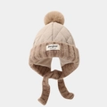 Cappello invernale bimbo con pompon, corona trapuntata, paraorecchie e etichetta Bonjour - 52cm 2-5 Anni / Cachi Chiaro