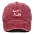 Vintage washed cotton baseball cap in wine red with white GOD'S PLAN embroidery - Adjustable / Burgundy