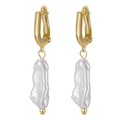 Elegant gold S925 sterling silver hoop earrings with natural white baroque pearls - Hoop Drop Style (GPE10) / Gold (GPE10)