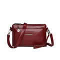 Red soft leather crossbody phone bag with multi-layer zippers and adjustable strap - Burgundy