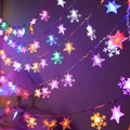 Solar powered star and snowflake LED string lights with multi-color festive glow - Stars + Snowflakes (colorful) / Battery Steady (1.5m 10LED)