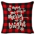 Red and black buffalo check Christmas pillow cover with merry and bright holiday print - A-20