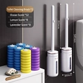 Wall-mounted disposable toilet brush set with 2 handles and 48 multi-scented refill heads - Double Pack: 2 Handles + 48 Mixed Heads (32 Ocean + 8 Lav + 8 Lem) + 1 Balm