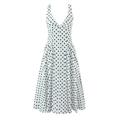 Elegantes weißes ärmelloses A-Linien-Maxikleid mit schwarzen Punkten und V-Ausschnitt - XS / Weiß mit schwarzen Punkten