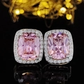 Exquisite square pink zircon halo stud earrings with micro-pave crystals for women - Square Pink Style (E5983)