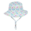 Close-up of floral baby sun hat with adjustable drawstring and toggle in high detail - XS(44-46) / Mixed Floral