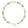 Bohemian natural stone beaded necklace with colorful minerals and gold ring clasp - Style 2 / 6mm