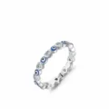 Bague en argent S925 avec œil bleu et cœurs ornés de zircons brillants pour femmes - Taille US 5 / Style Alliance Coeur Alterné (RHR1388)