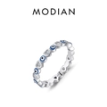 S925 Sterling Silver Evil Eye Heart Ring with blue enamel and sparkling zircon accents - US Size 5 / Alternating Heart Band Style (RHR1388)