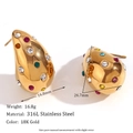 Water drop earrings in 18K gold finish featuring colorful cubic zirconia stones - One Size / Back-hollowed 3D Waterdrop Earrings / Gold with Multicolor Zircon