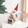Standing Santa Claus doll in red plaid hat on wooden sleigh for Christmas table decor - 15.6cm*9.7cm / Santa in Sled/Car