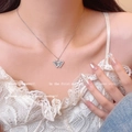 Silver butterfly pendant necklace with pearl-effect wings and zircon micro-paving - Grey Cat Eye Butterfly Pendant (X1516 Silver)