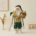 Luxurious standing Santa Claus doll ornament in dark green velvet with gold brocade - Green Clothes / 60cm Height