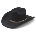 Klassieke zwarte cowboyhoed van wolvilt met bruine leren riem en gouden metalen gesp - M (56-57 cm) / Zwart