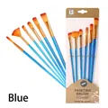 7-piece blue art paint brush set with nylon bristles and gold ferrules in packaging - 7Pcs Blue Plastic Handle HB96LS / Blue