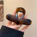 Elegant tortoiseshell hair claw clip with dark brown amber patterns for high ponytail styles - Tortoise