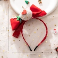 Christmas bow headband with gold reindeer antlers and plush white pom pom balls - Pompom Antler Headband