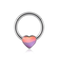 Anneau de septum 16G en acier avec breloque cœur opale dégradé orange et violet - 1.2x8mm / Cœur (Film Pailleté Rose)