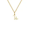 Golden stainless steel chain necklace with an artistic letter U and heart pendant - Letter U