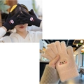 Winter thermal touch screen gloves featuring cute bear embroidery and knitted texture - Black And Khaki