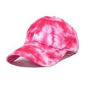 Close-up of pink tie-dye tie-dye baseball cap featuring six-panel crown and reinforced brim - Rose Pink Tie-Dye (1#)