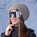 Gorro de punto waffle gris con protección para las orejas y forro polar térmico suave - Caqui