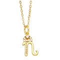 Macro shot of polished gold letter n pendant with sparkling cubic zirconia on fine chain - Letter N