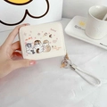 Cream white cartoon cat wallet with PU leather and cute ice cream charm handle - Lucky Cat + Lanyard + Pendant