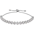 Adjustable silver-tone bolo bracelet with round-cut sparkling cubic zirconia crystals - White Gold