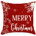 Funda de cojín navideña roja de lino con copos de nieve blancos y texto Merry Christmas - Letras de Feliz Navidad (YMD422-4)