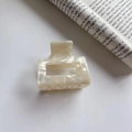 Minimalist beige marble acetate hair claw clip with geometric rectangular design - 5.2cm / White