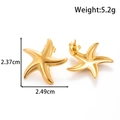 Golden starfish stud earrings in stainless steel with front and back view details - Large Starfish Style (YE-034-金)