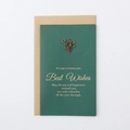 Deep green vintage greeting card with bronze floral pendant and kraft envelope set - Potted Plant