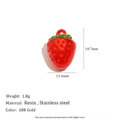 Pendentif fraise en résine rouge avec anneau en acier inoxydable plaqué or 18 carats - Pendentif Petite Fraise en Résine - Or (C9428)