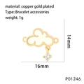 Detail of white enamel cloud charm in gold plated copper with clear crystal drop - Cloud (P01246)
