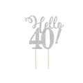 Silberner 'Hello 40!' Tortenaufsatz mit Glitzer für die 40. Geburtstagskuchen-Deko - Hello 40! / Silber