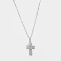 Silver stainless steel cross necklace featuring micro-set sparkling zircon pendants - Silver N0021S