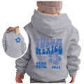 Grey cotton kids hoodie with retro Tulum Mexico blue back print and small chest logo - 100cm / Light Grey (Blue Print)