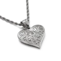 Collana con ciondolo a cuore in argento inciso retrò con motivi a spirale e catena a corda - Stile Rilievo Cuore Argento (KP80825-Z)